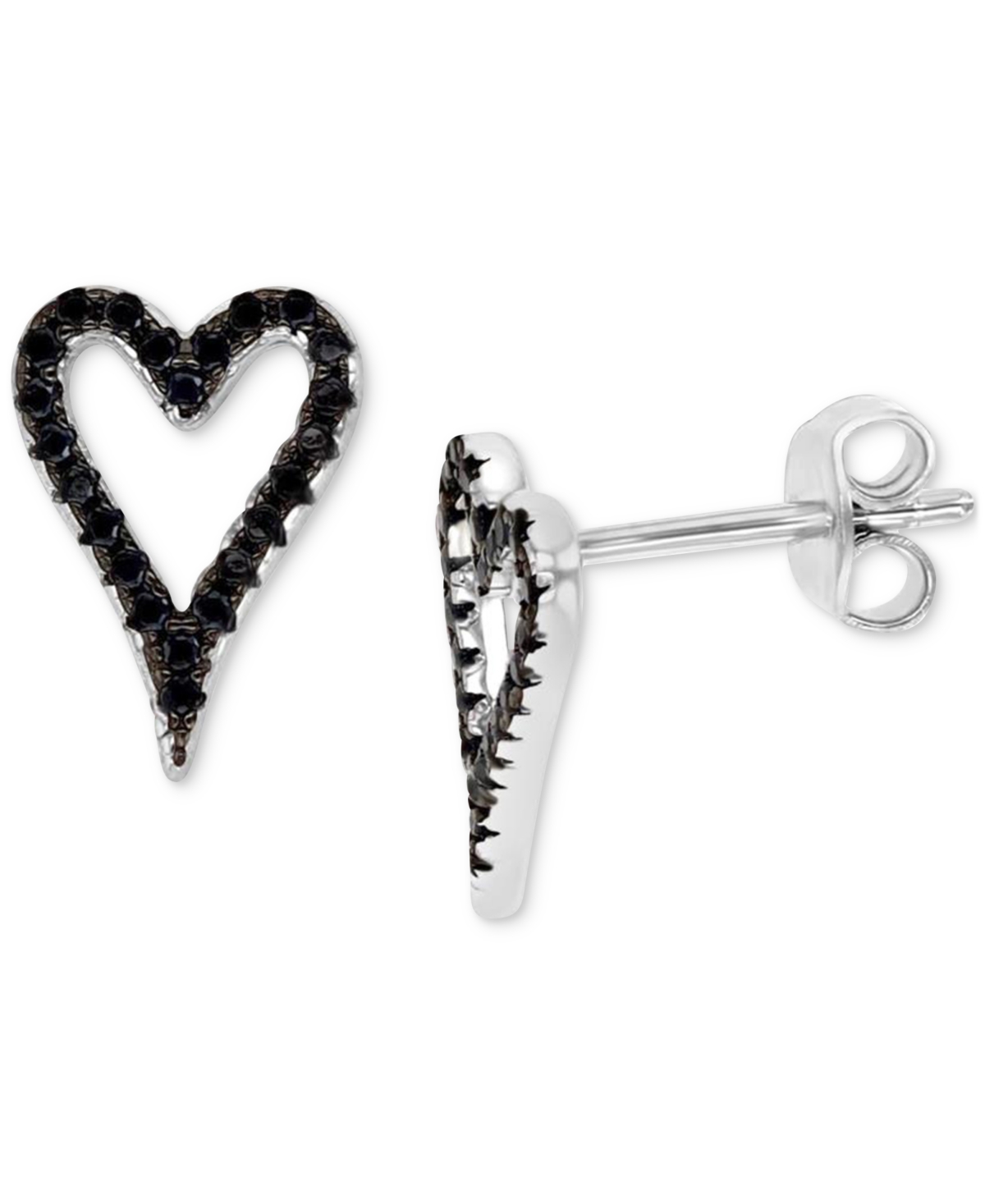 Macy's Black Spinel Open Heart Stud Earrings (1/3 Ct. T.w.) In Sterling Silver In Black Spinel