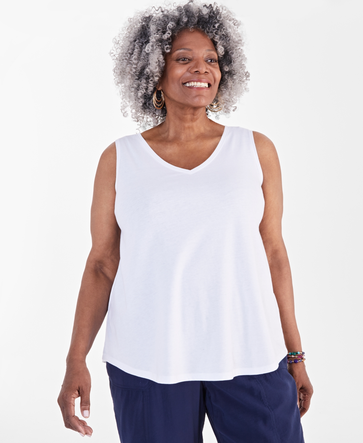Plus Size V-Neck Tank, Created for Macy's - Bright White