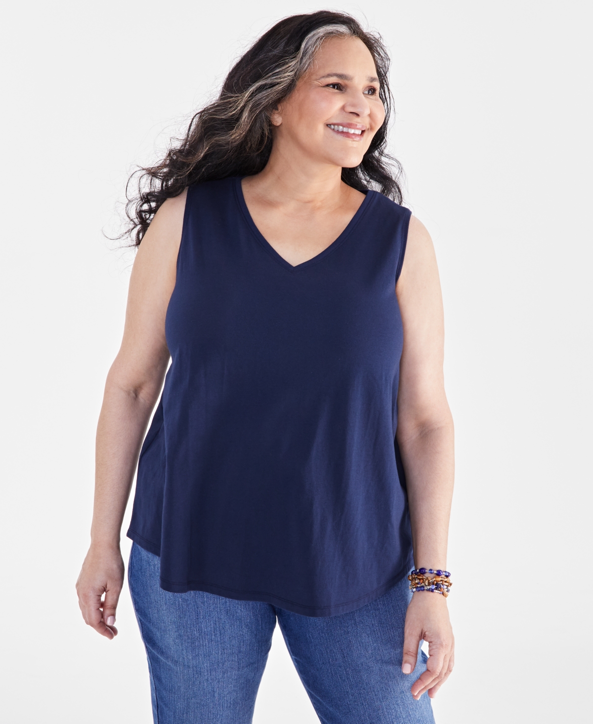 Plus Size V-Neck Tank, Created for Macy's - Industrial Blue