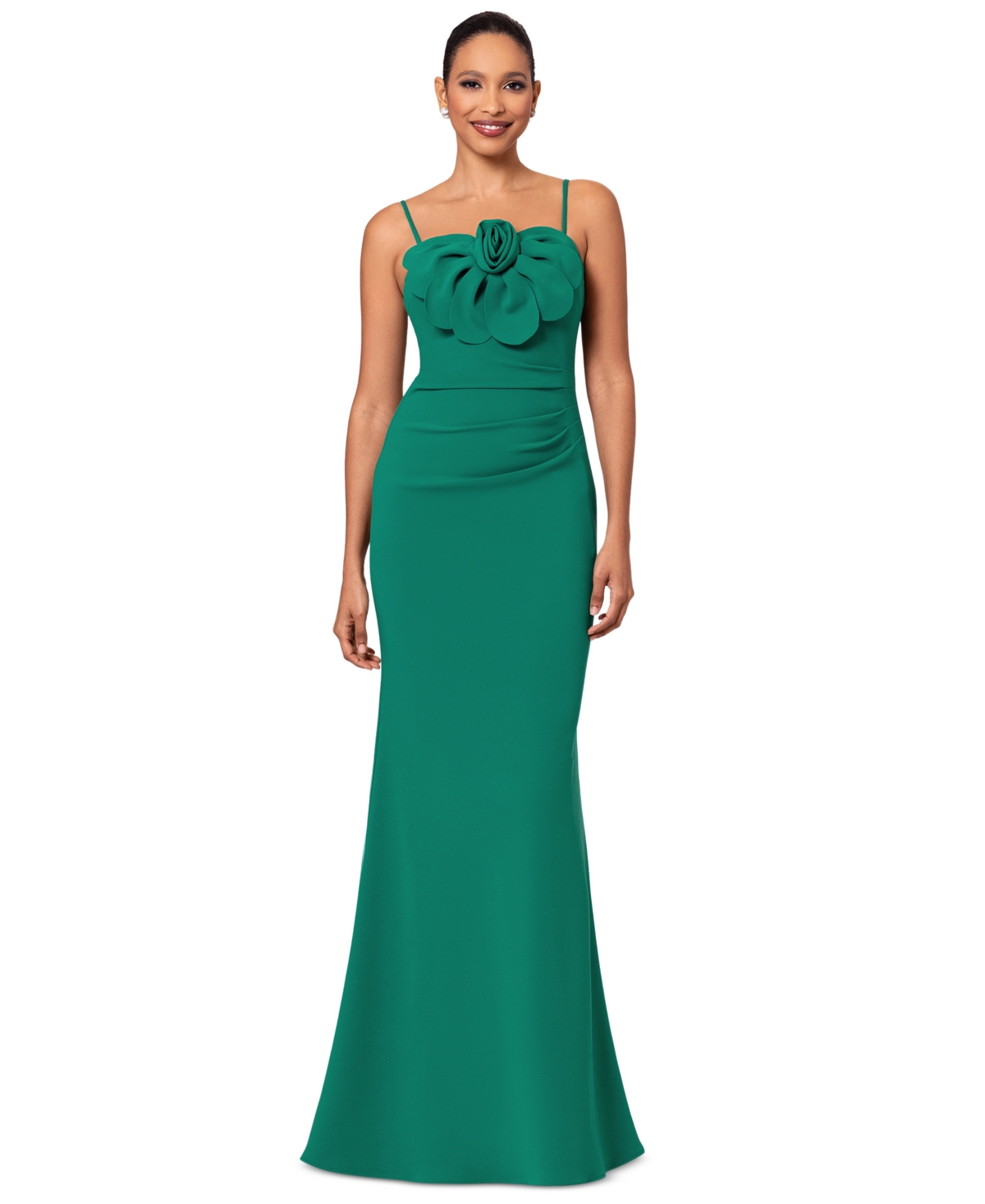 Women's Floral-Detail Ruched Gown - Green