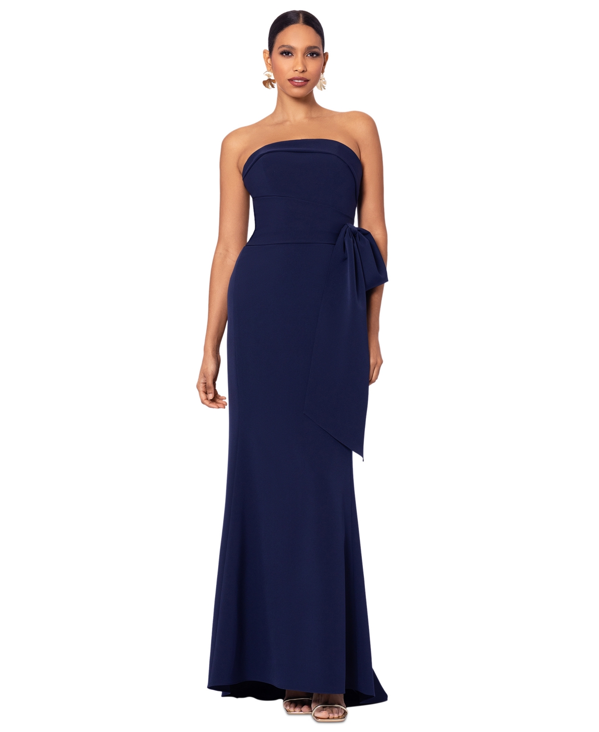 Betsy & Adam Women's Faux-wrap Strapless Gown In Navy