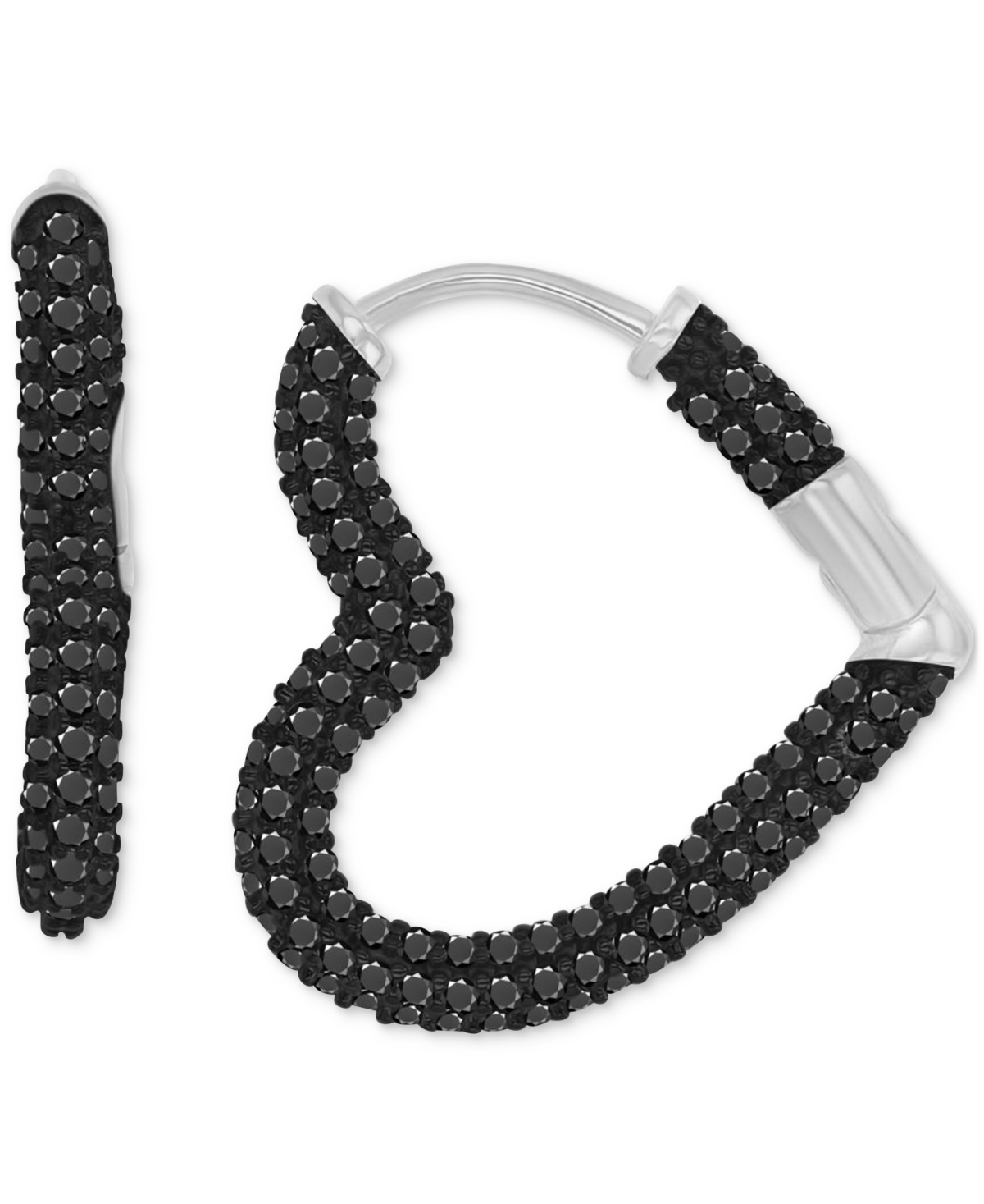 Black Spinel Heart Small Hoop Earrings (2-1/2 ct. t.w.) in Sterling Silver, 0.87" - Black Spinel