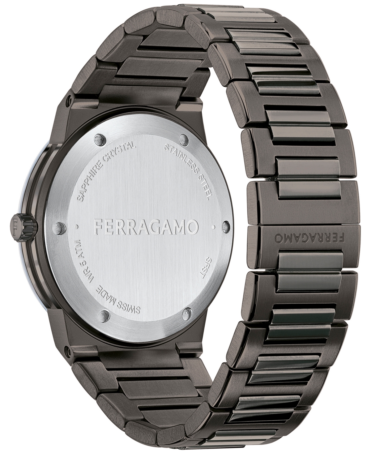 Shop Ferragamo Salvatore  Men's Swiss Gunmetal Ion Plated Bracelet Watch 41mm
