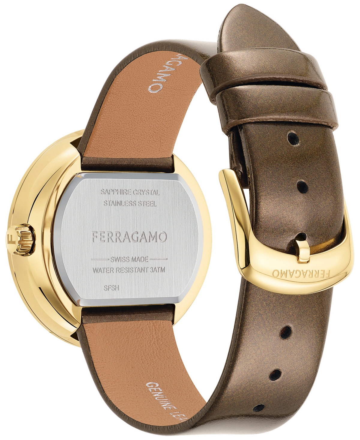 Shop Ferragamo Salvatore  Women's Swiss Brown Patent Leather Strap Watch 35mm In Gold