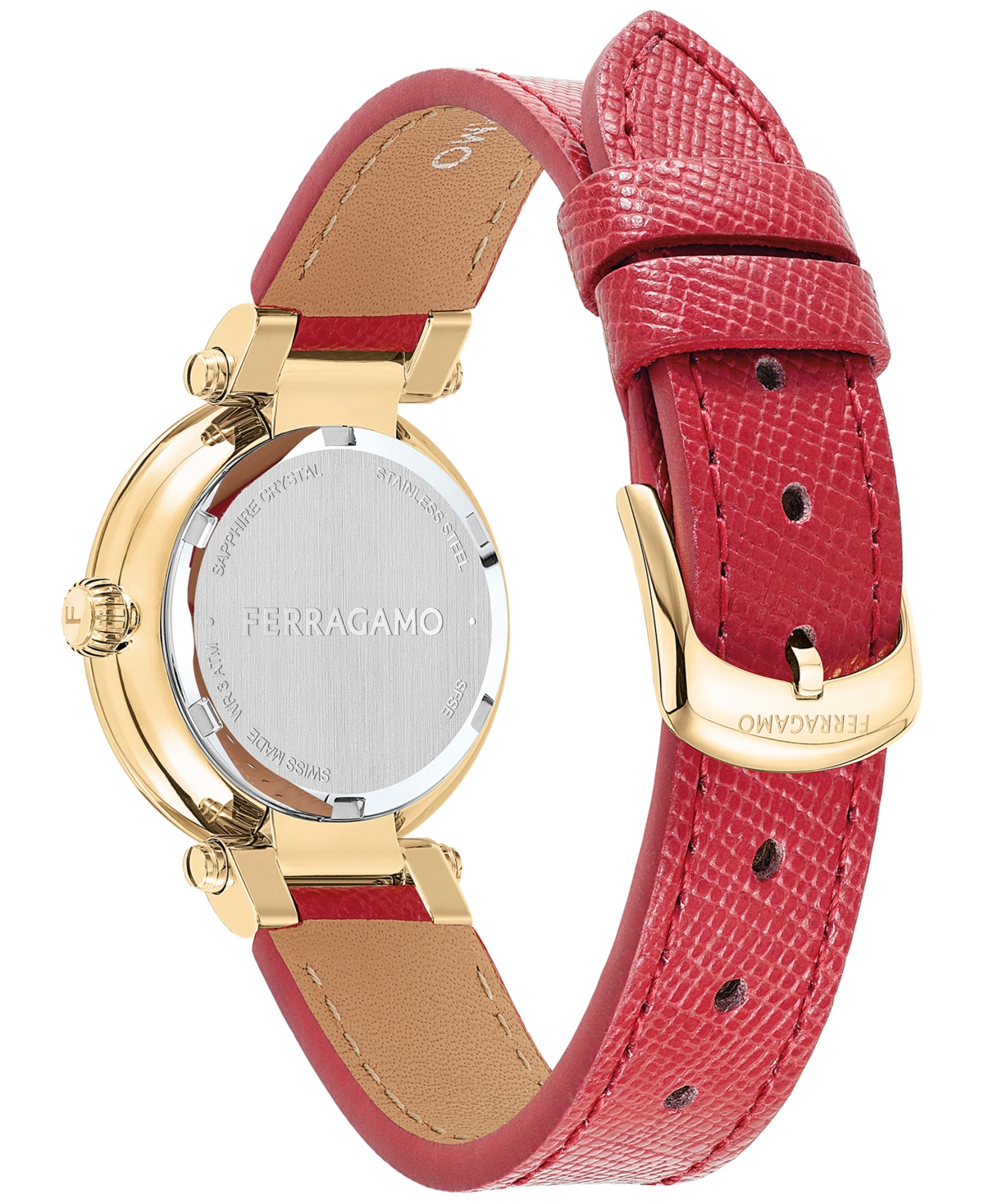 Shop Ferragamo Salvatore  Women's Swiss Red Leather Strap Watch 30mm In Gold
