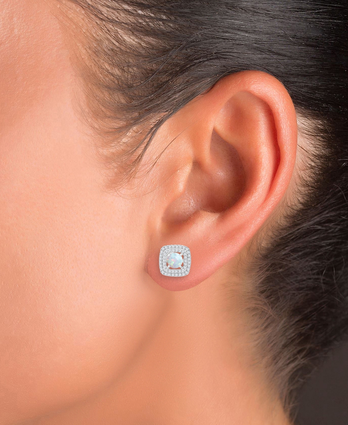 Macy's 2-pc. Set Lab-grown Opal (1-1/5 Ct. T.w.) & Lab-grown White Sapphire (7/8 Ct. T.w.) Square Halo Pend In Opal