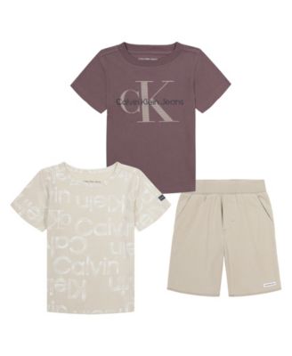 Little Boys Set- 2 Logo T-shirts and French Terry Shorts, 3 piece set