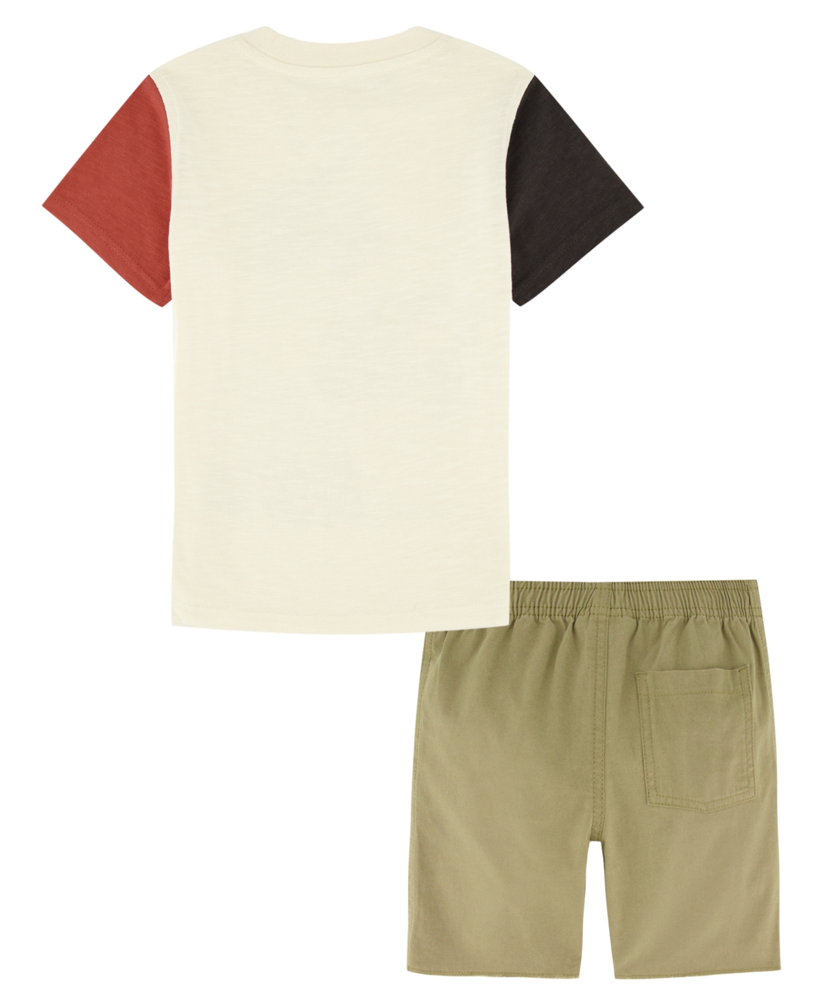 Shop Kids Headquarters Toddler Boys Short Sleeve Colorblock T-shirt And Prewashed Canvas Shorts Set In Khaki,olive