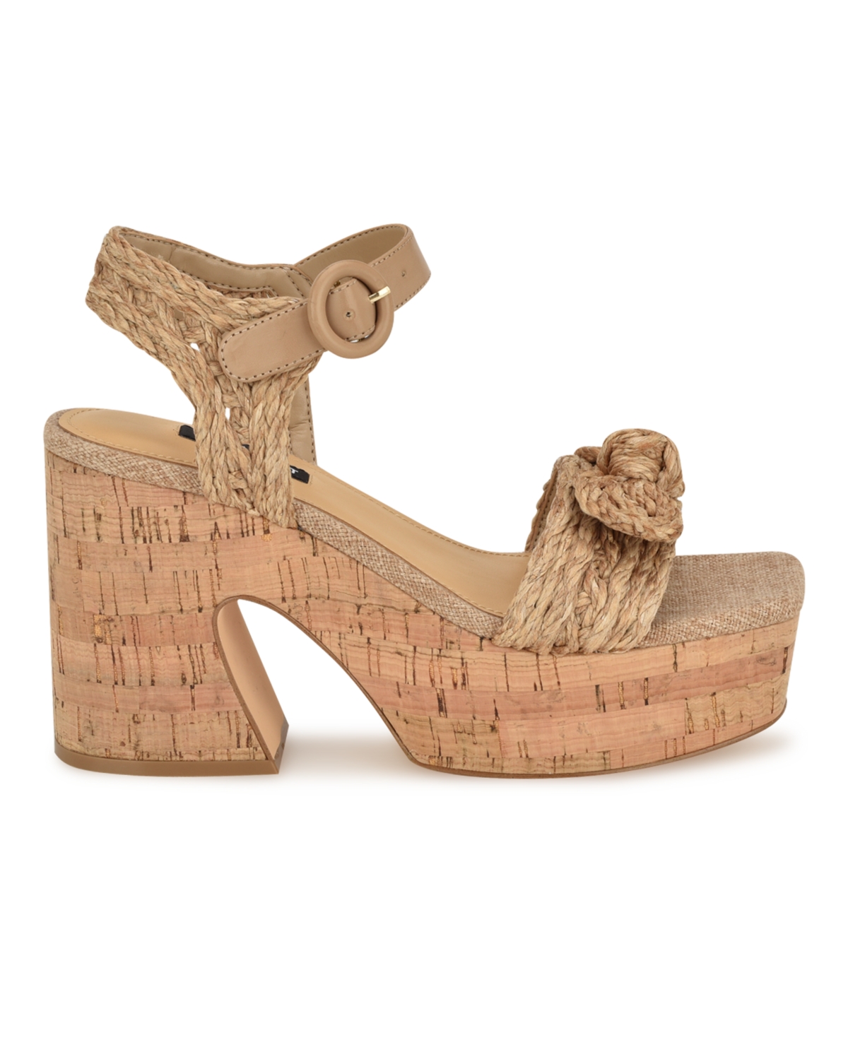 Nine West Women's Comiele Square Toe Block Heel Wedge Sandals