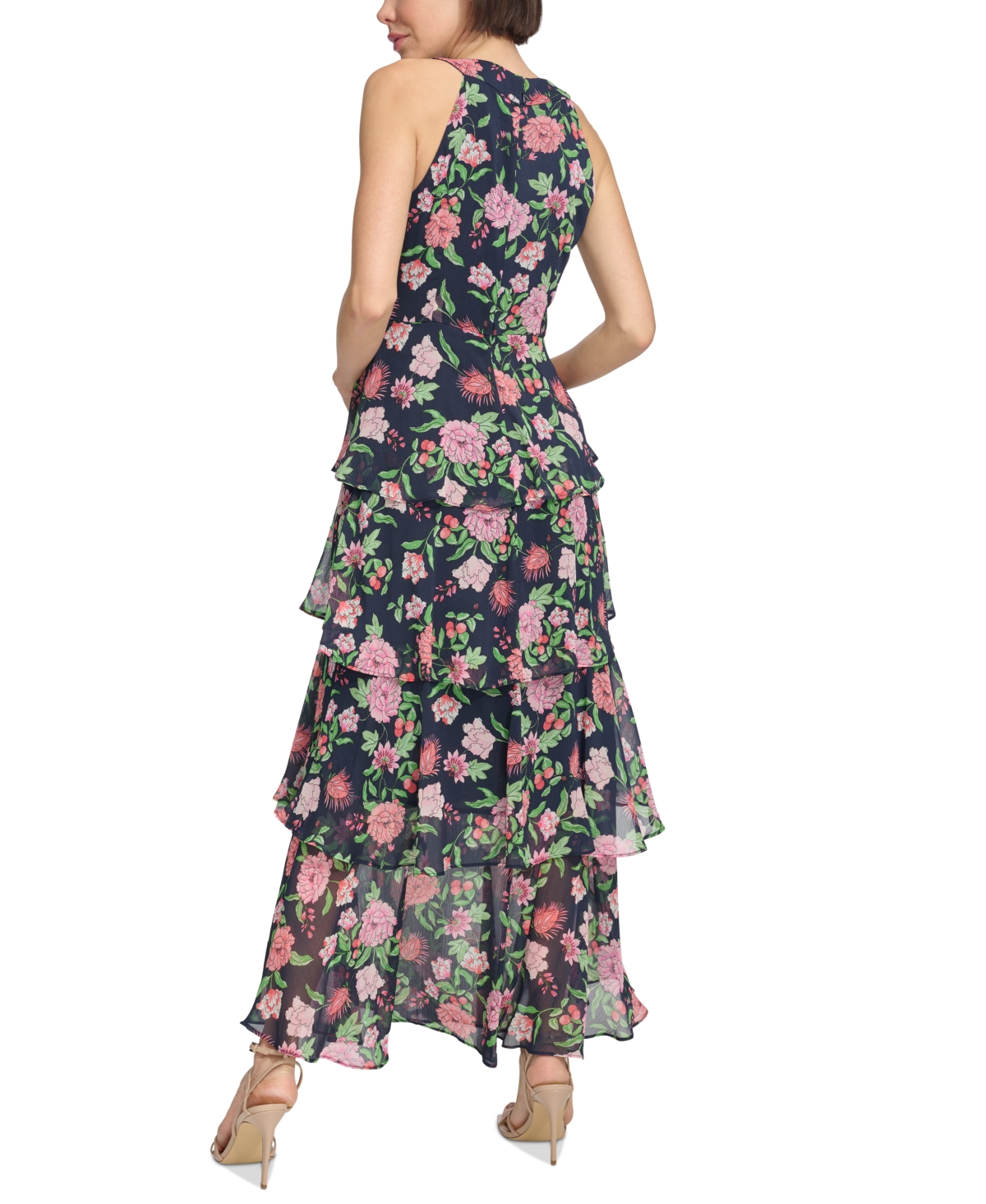 Shop Tommy Hilfiger Women's Floral-print Ruffled Maxi Dress In Sky Captain Multi