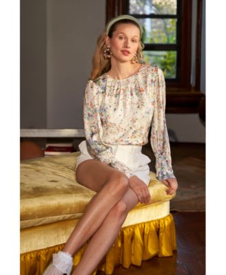 Women's Floral Print Smocked Cuff Blouse