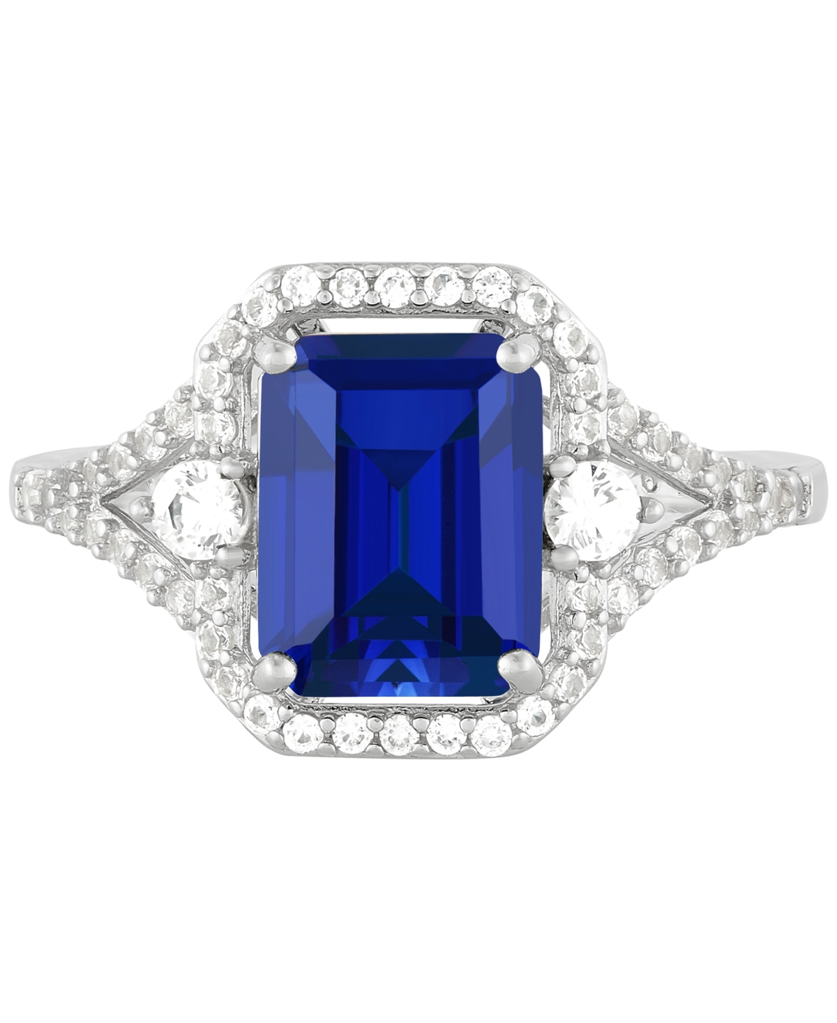 Lab-Grown Sapphire (3 ct. t.w.) and White Sapphire (3/8 ct. t.w.) Ring in Sterling Silver - Sapphire