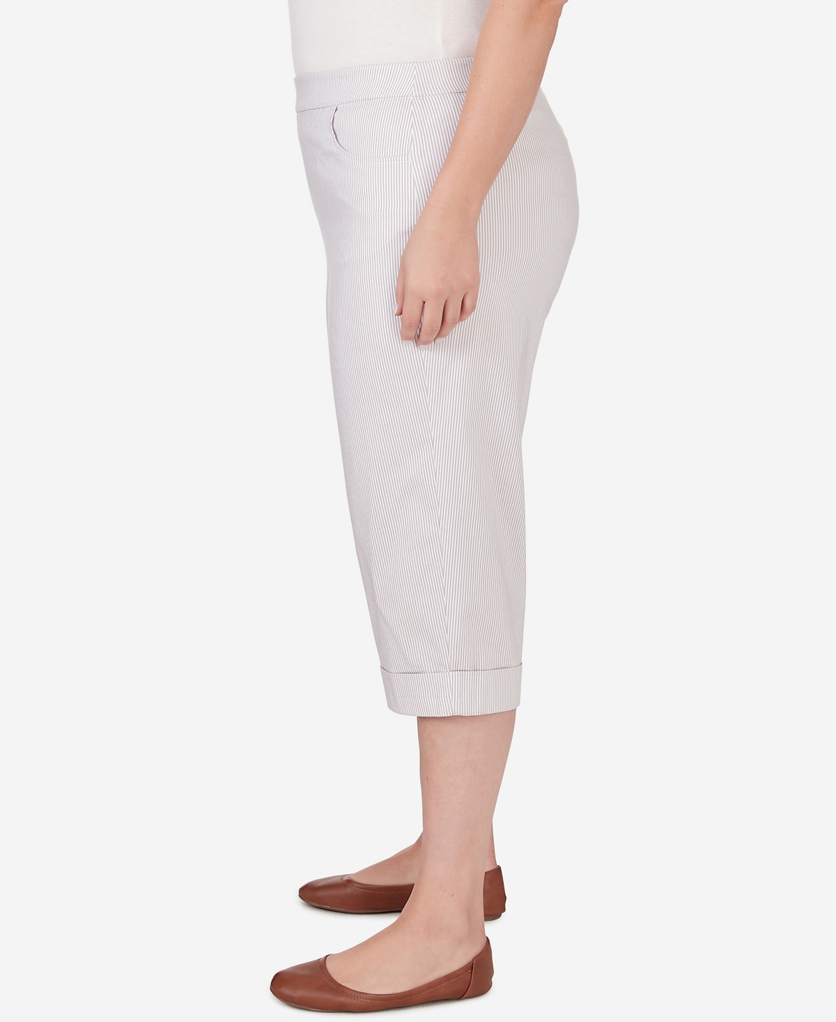 Alfred Dunner Plus Size Garden Party Stripe Clamdigger Capri Pants with Cuffed Hem
