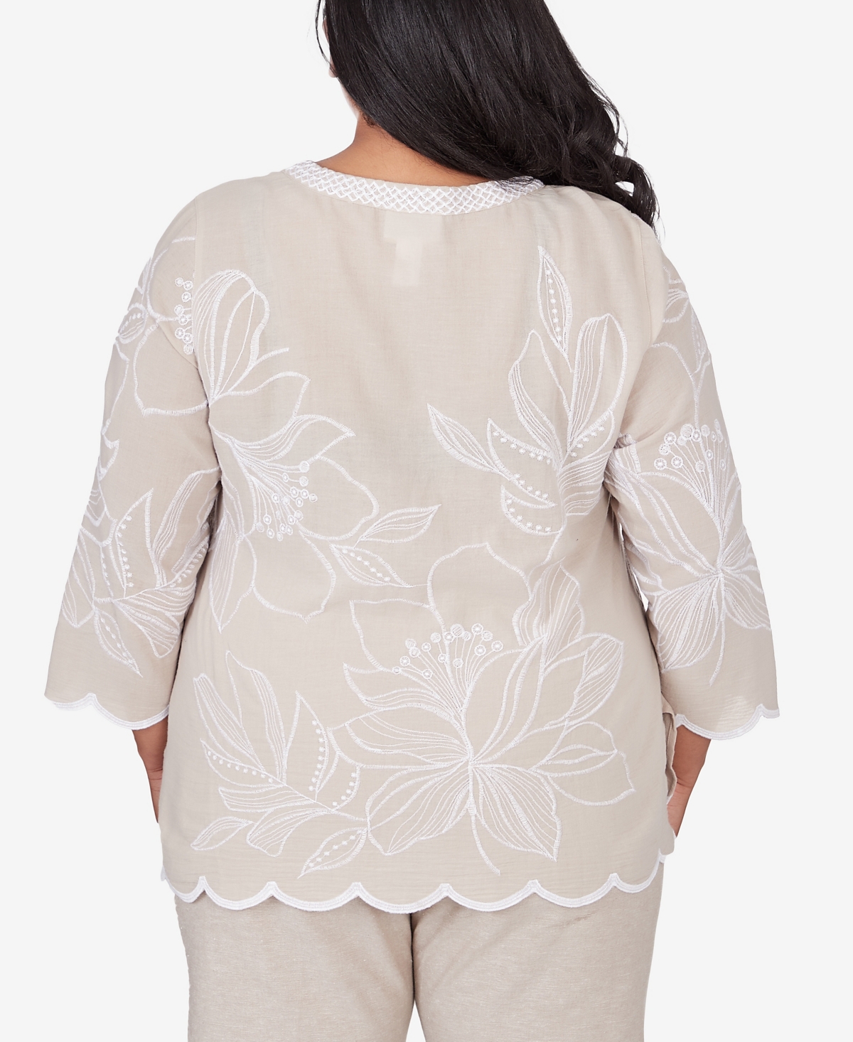 Alfred Dunner Plus Size Garden Party V-neck Embroidered Floral Top