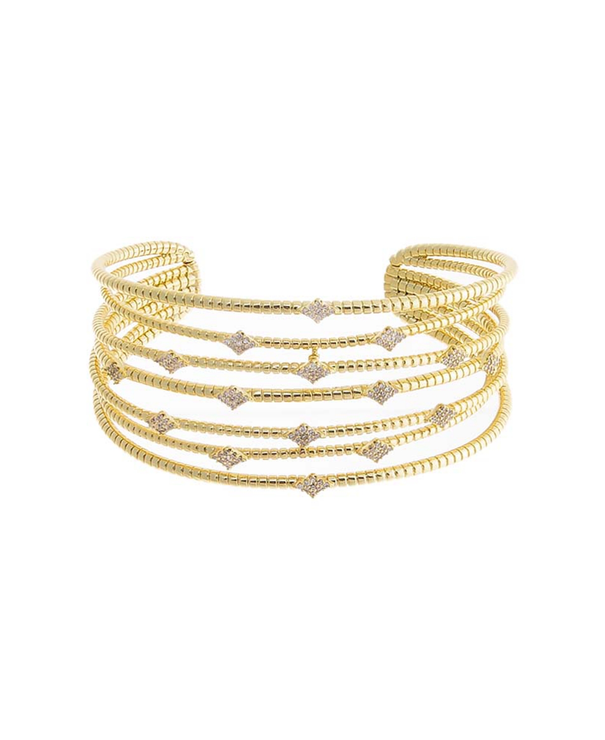 Pave Accented Multi Row Open Bangle Bracelet - Gold
