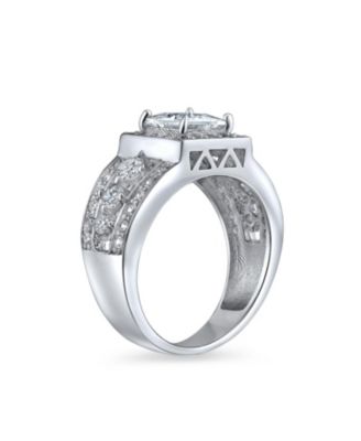 Square Cut Halo CZ Art Deco Style Princess Promise Ring  Wide 3 Row Band Sterling Silver Ring