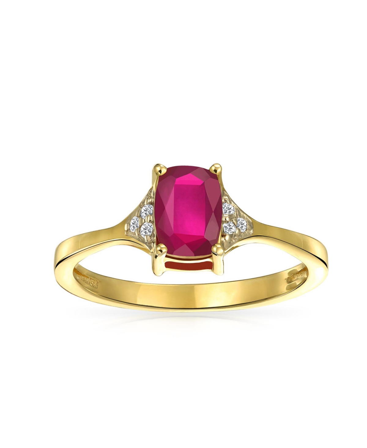 Bling Jewelry 2.34CT s Zircon AccentSynthetic Ruby Emerald Cut Cocktail Ring Yellow Gold Plated Sterling Silver - Red