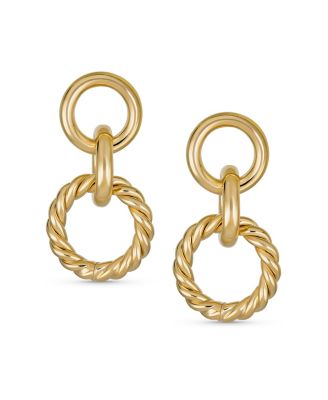 Classic Twisted Rope Braid Cable Light Weight Door Knocker Style 3 Tier Circle Hoop Earrings Yellow Gold Plated Brass 1.70 Inch