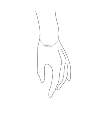 Dainty Delicate Block Letters Station Rose Heart MOM Word Bracelet Mother Sterling Silver 7.5 Inch