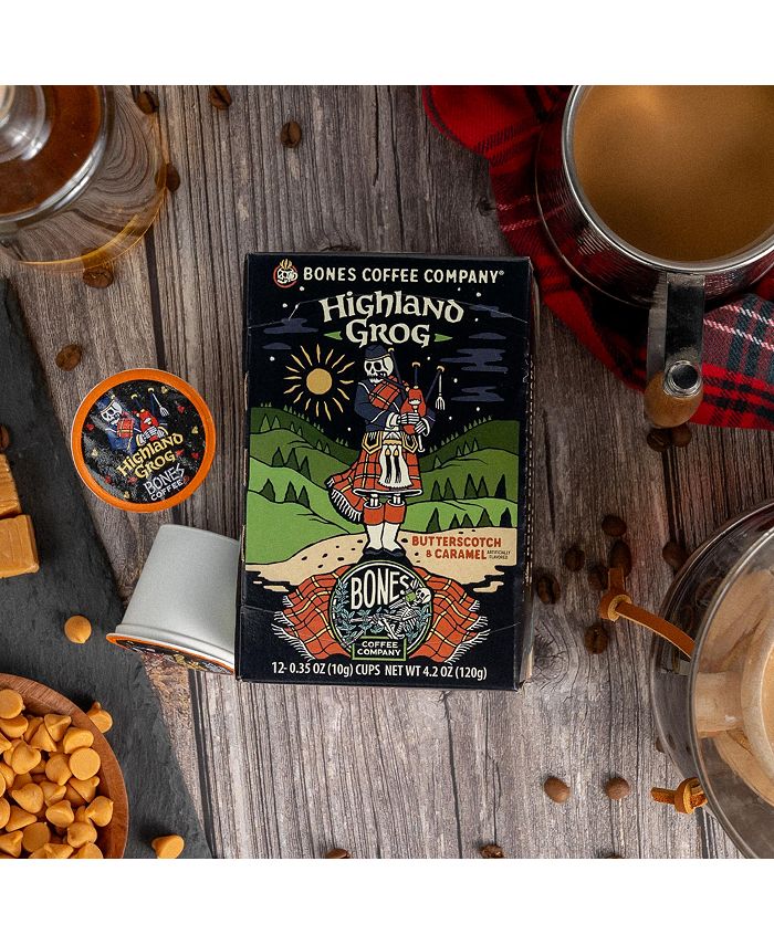 Bones Coffee Company Flavored Coffee Bones Cups Highland Grog Butterscotch Caramel 12ct Single