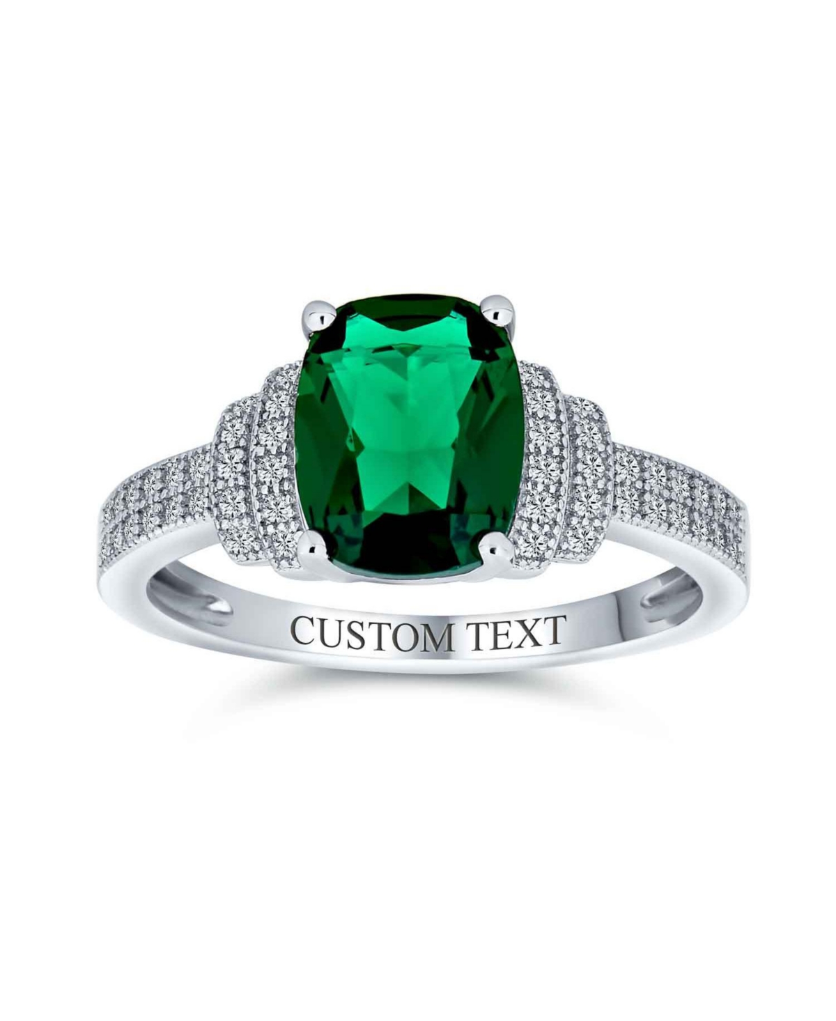 Bling Jewelry Art Deco Style 5CT Cubic Zirconia Cz Cocktail Pave Rectangle Green Emerald Cut Statement Ring For Women Sterling Silver