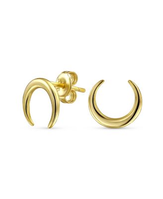 Style Minimalist Horn Crescent Luna Waning Half Moon Earrings Gold Plated Sterling Silver
