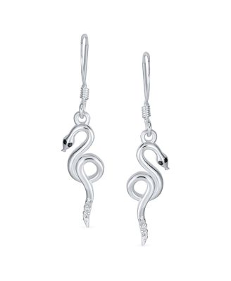 CZ Accent Garden Animal Pet Crawler Reptile Egyptian Serpent Dangling Snake Earrings Fish Hook Wire Sterling Silver