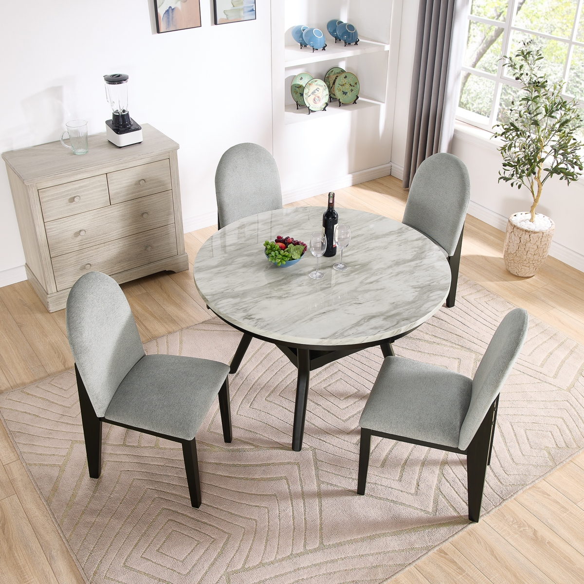 Streamdale Furniture 5-Piece Round Dining Table Set with Storage & Upholstered Chairs