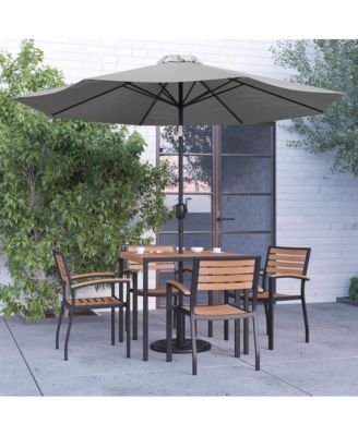 Hampstead Seven Piece Faux Teak Patio Dining Set Includes Table, Four Club Chairs, 9' Patio Umbrella And Base