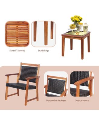 3 Pieces Rattan Bistro Set with Acacia Wood Frame for Garden