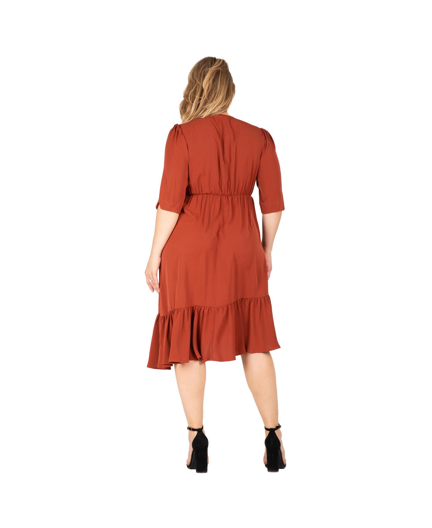 Женское платье Standards & Practices Plus-size Ruched Sleeve Ruffle Hem Midi, цвет: Brownie — фото 2