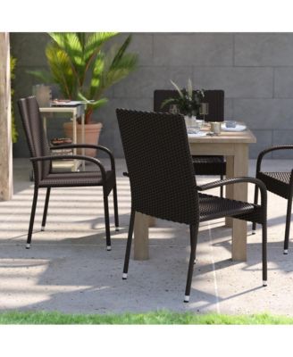 Sala Stacking All-Weather Wicker Wrapped Powder Coated Steel Patio Club Chairs For Indoor And Outdoor Use