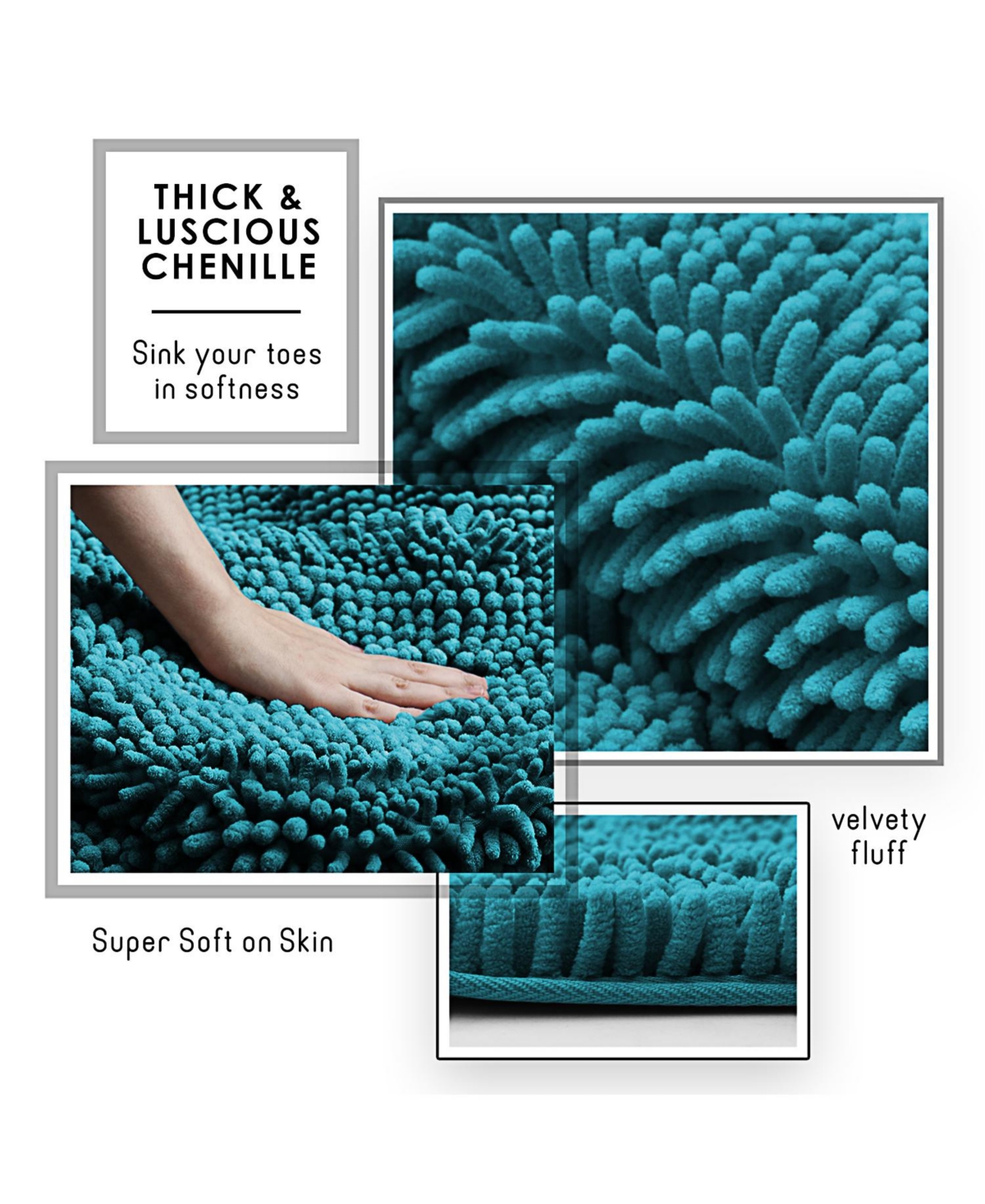 Hearth & Harbor Ultra Soft Non-Slip Chenille Bath Rug - Quick Dry, Machine Washable - 17”x24”