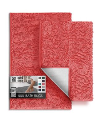 Hearth and Harbor Chenille Bath Rug 2-Piece Set - Small and Medium (17"x24" and 20"x32"), Quick-Dry, Machine-Washable, Non-Slip