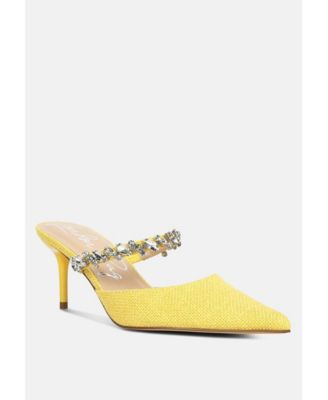 Womens Greta Diamante Embellished Kitten Heel Mules