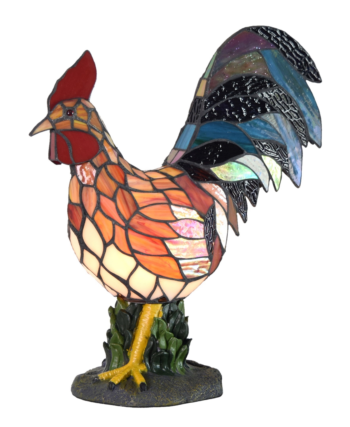 Dale Tiffany 17.5" Tall Morning Rooster Handmade Genuine Stained Glass Shade Accent Lamp In Multi-color