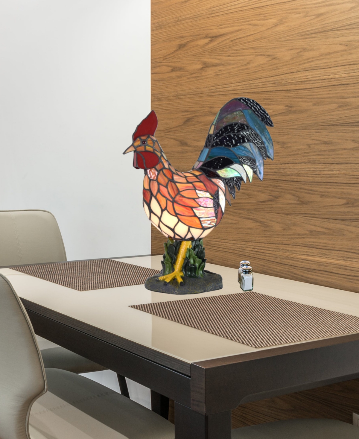 Dale Tiffany 17.5" Tall Morning Rooster Handmade Genuine Stained Glass Shade Accent Lamp In Multi-color