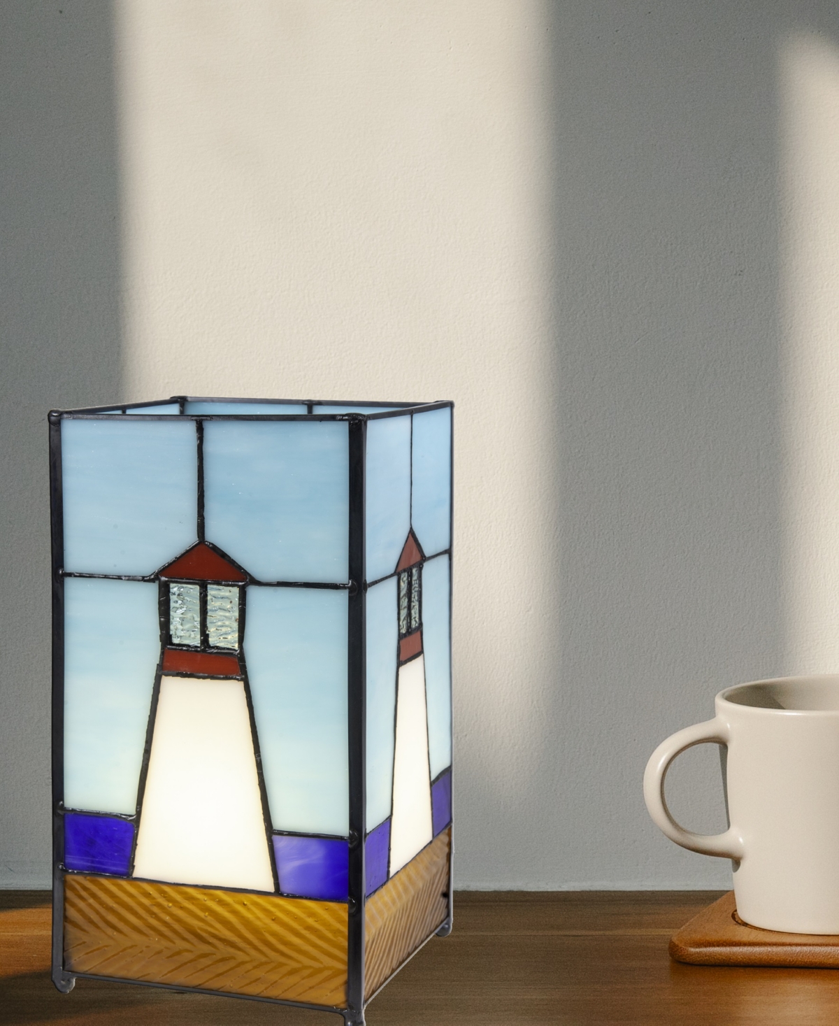 Shop Dale Tiffany 10" Tall Lighthouse Tiffany Handmade Genuine Stained Glass Shade Uplight Accent Lamp In Multi-color