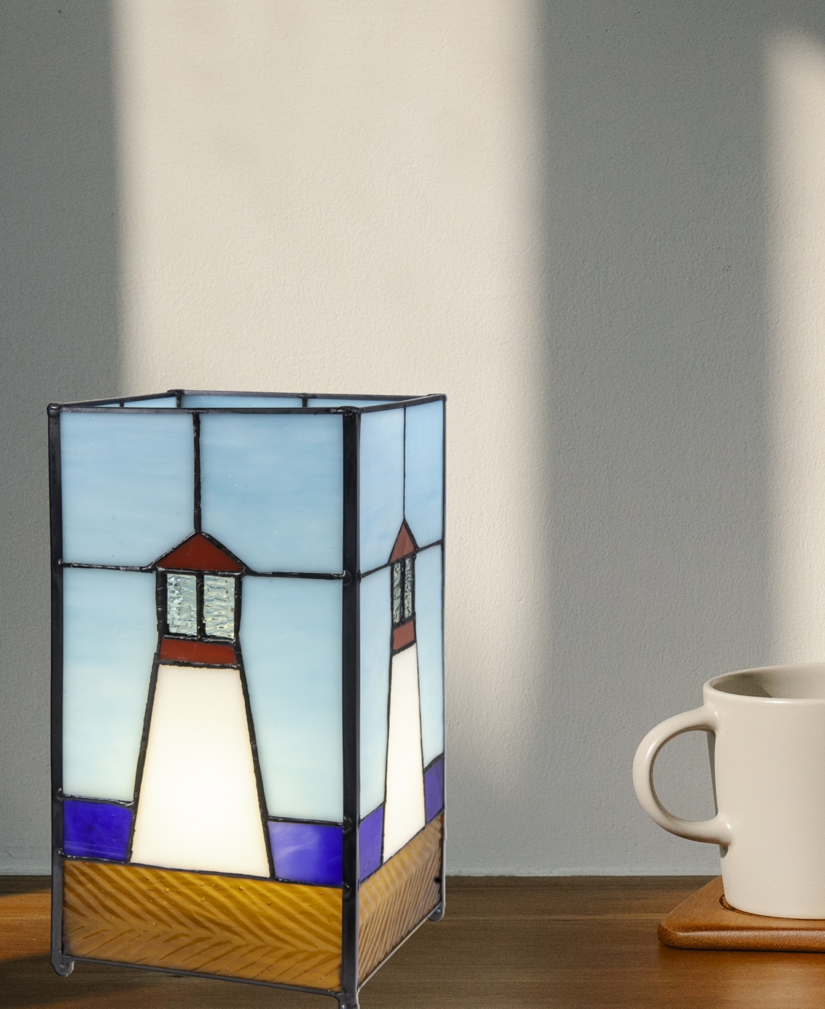 Dale Tiffany 10" Tall Lighthouse Tiffany Handmade Genuine Stained Glass Shade Uplight Accent Lamp In Multi-color