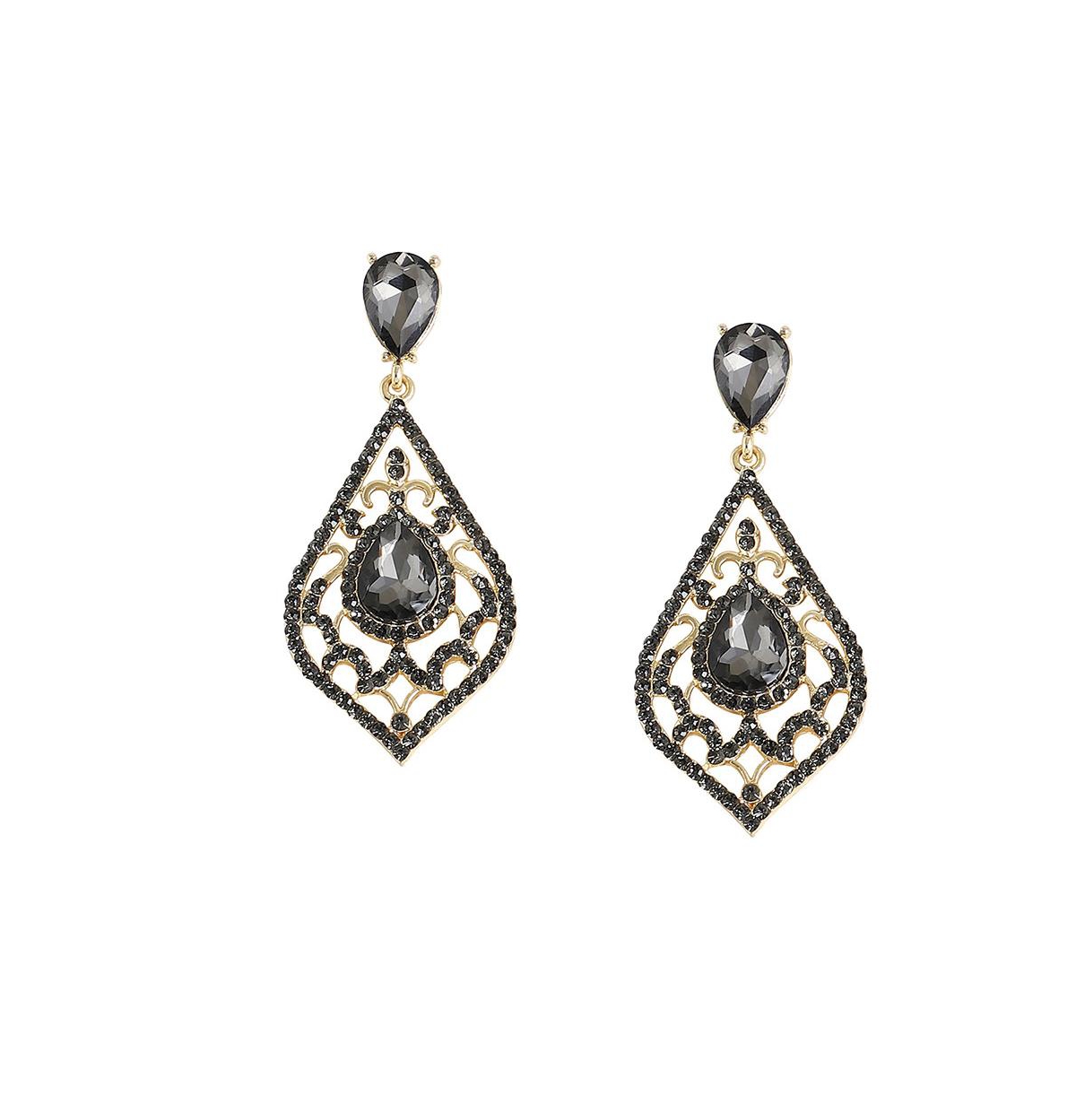 Sohi Women's Silver Dazzling Drop Earrings In Black