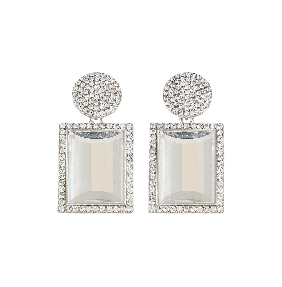 Sohi Women's Stone Drop Earrings In Silver