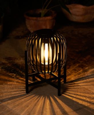11.50" H Metal Stripes Solar Powered Edison Bulb Outdoor Lantern with Stand