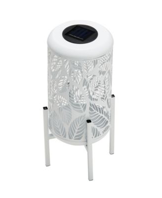 14.25" H Metal Cutout Leaves Pattern Solar Powered LED Outdoor Lantern with Stand