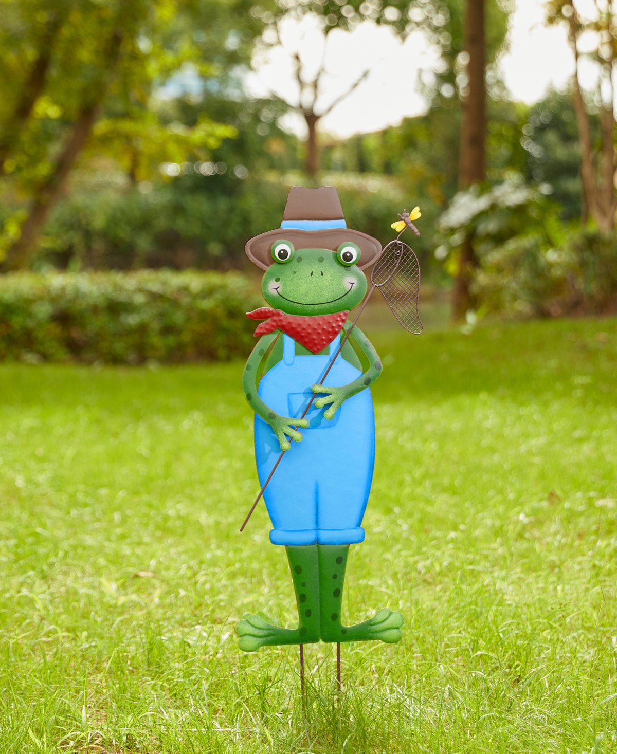 Glitzhome HFunctional 3-in-1 Metal Standing Frog Garden Yard Stake, Wall Decor, Floor Decor - Multi