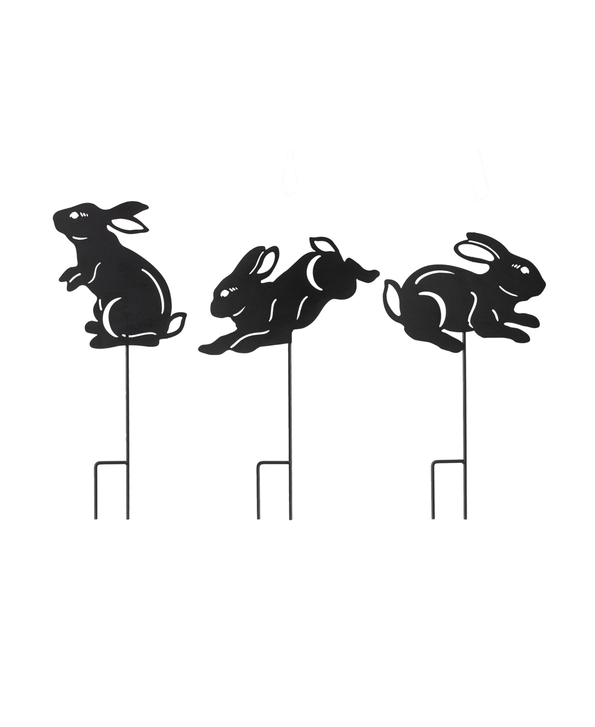Glitzhome 18" H Multi-functional 2-in-1 Set Of 3 Metal Rabbit Silhouette Pick Wall Decor In Black