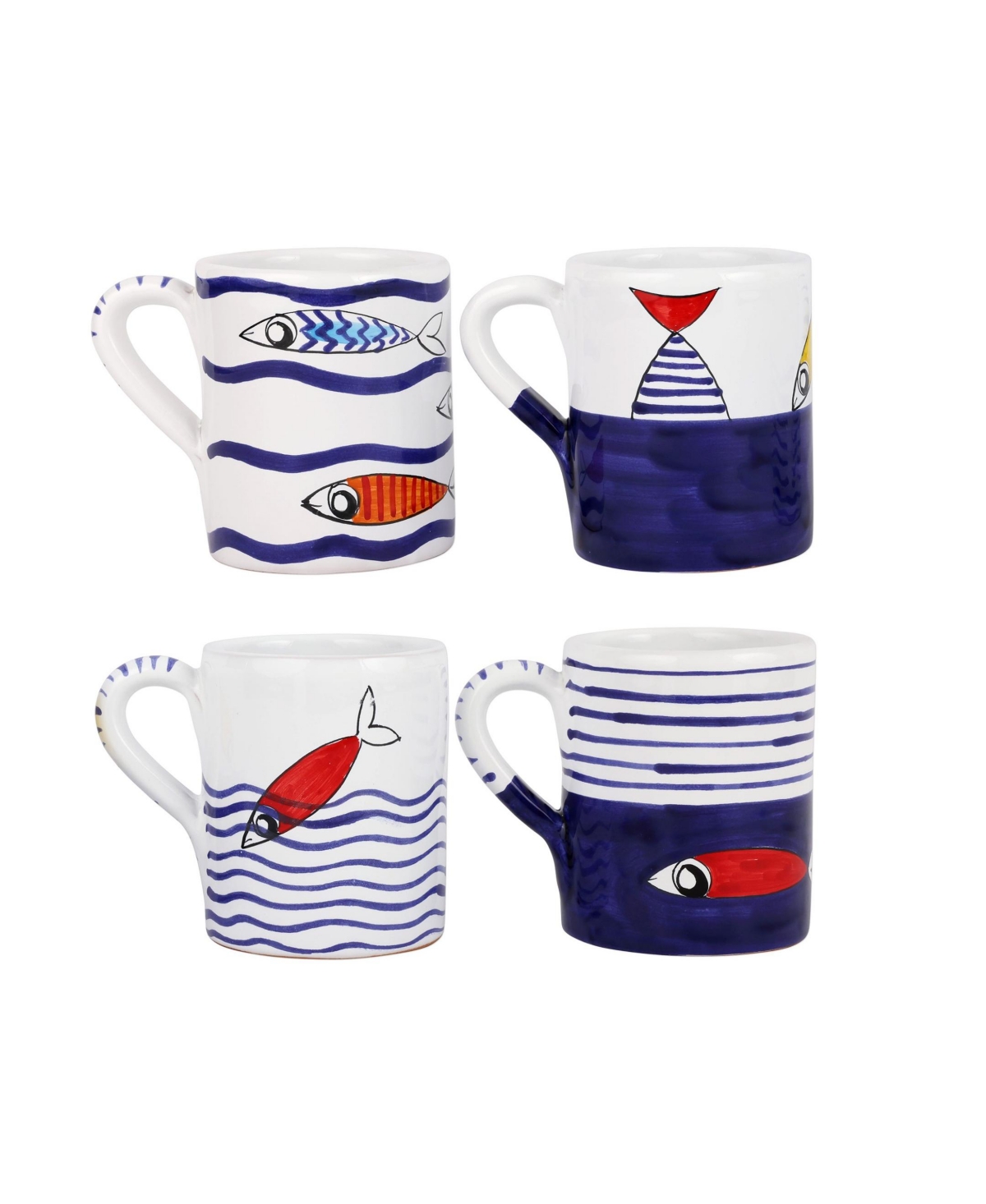 Shop Vietri Pesce Pazzo Assorted Mugs, Set Of 4 In Blue