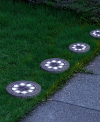 5.25" H Set of 4 Resin Solar Powered Disk Light or Outdoor Pathway Light or Ground Light