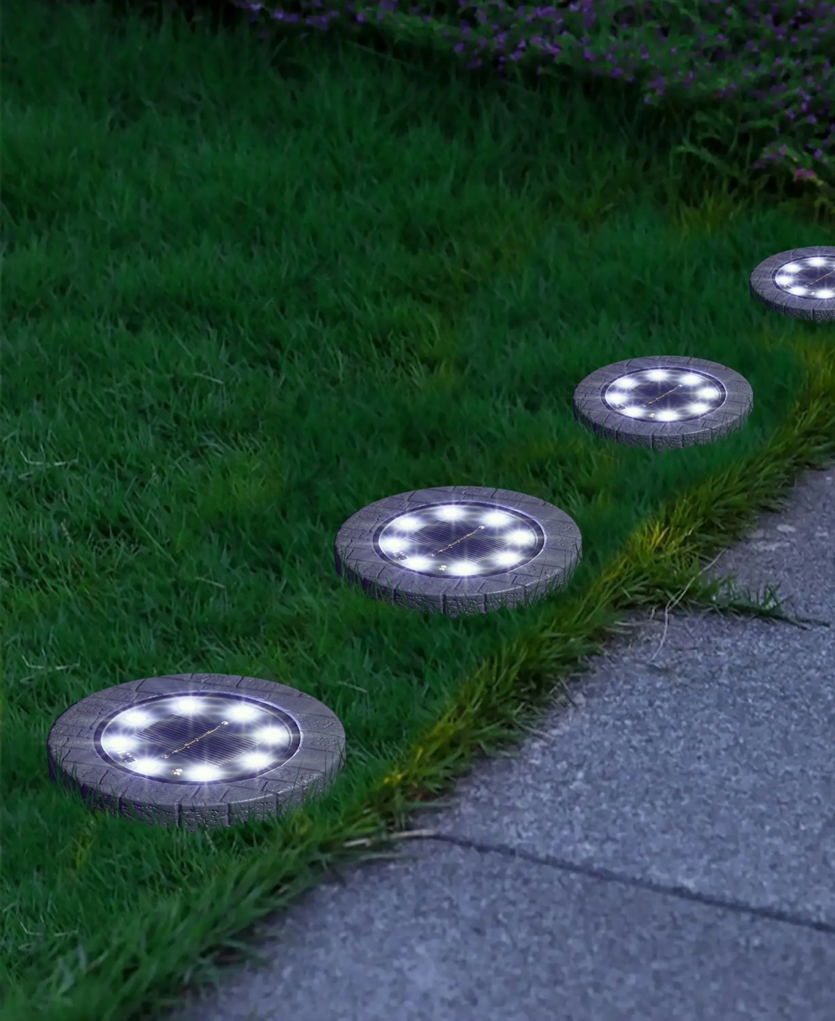 Glitzhome 5.25" H Set Of 4 Resin Solar Powered Disk Light Or Outdoor Pathway Light Or Ground Light In Multi
