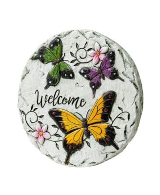 9.75" D Set of 2 Cement Stepping Stones with Fluttering Butterflies and Dragonflies Pattern