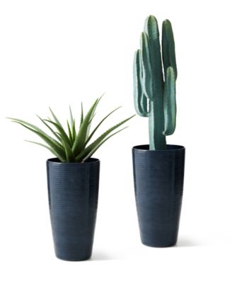 22.5" H Oversized Set of 2 Turquoise  Resin and Stone Faux Ceramic Textured Tall Planter